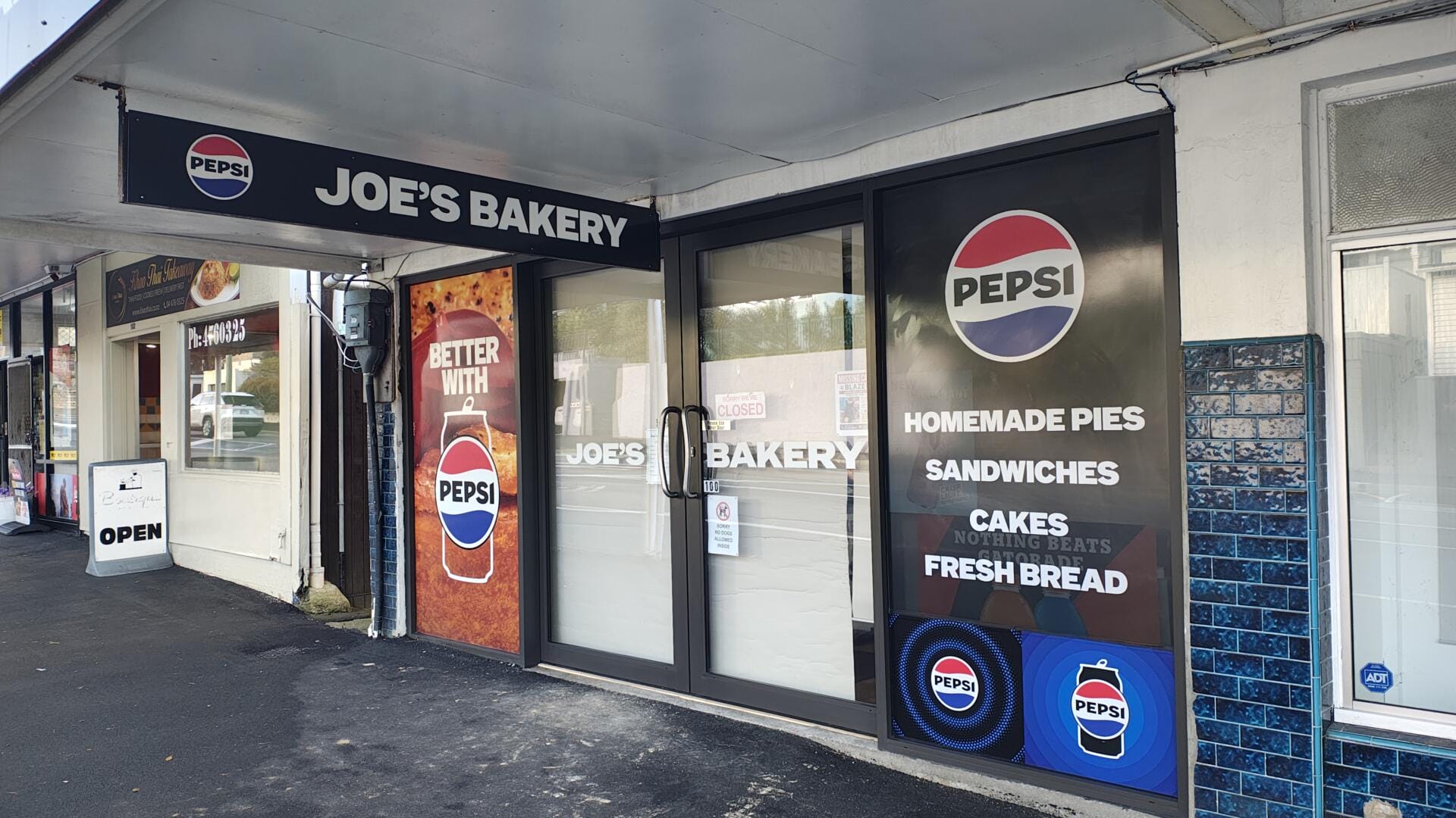 Joe’s Bakery storefront with Pepsi signage