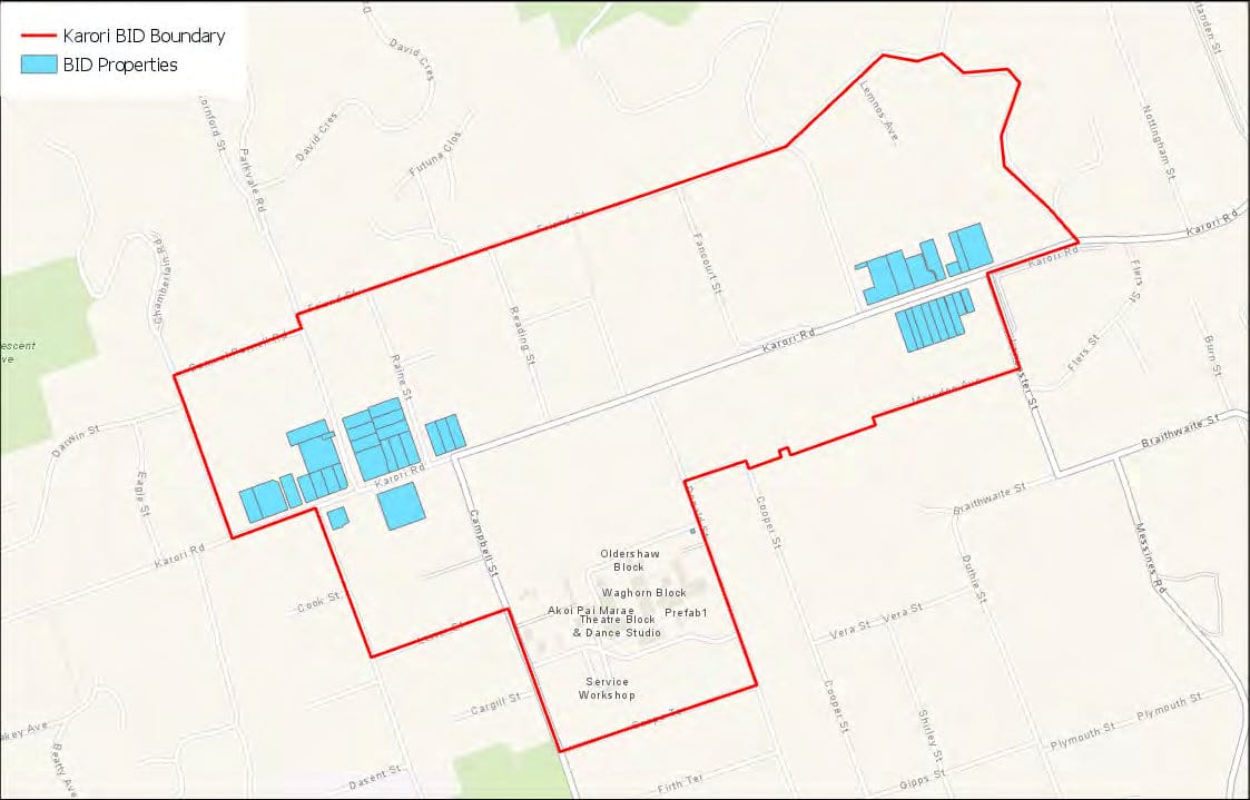 Map showing the Karori Business Improvement District boundary
