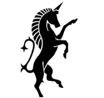 Black silhouette of rearing unicorn