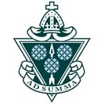 Green school crest with cross and motto